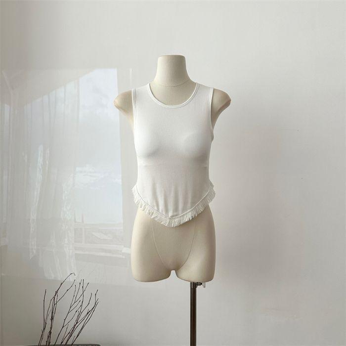 Sexy Pure Tassel Suspender Vest for Women with Chest Pads Inside Spring and Summer New Solid Color Slim Sleeveless Top