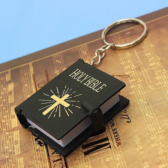 1Pc Mini Portable English Holy Bible Pendant Keychain Key Ring Holder Bag Decor