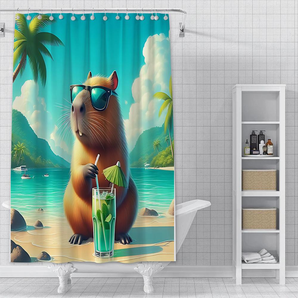 

Shower Curtain Waterproof Polyester Fabric Paint Colorful Bath Cute Capybaras Curtains Home Bathroom Decor Curtain With Hook YL90x180cm