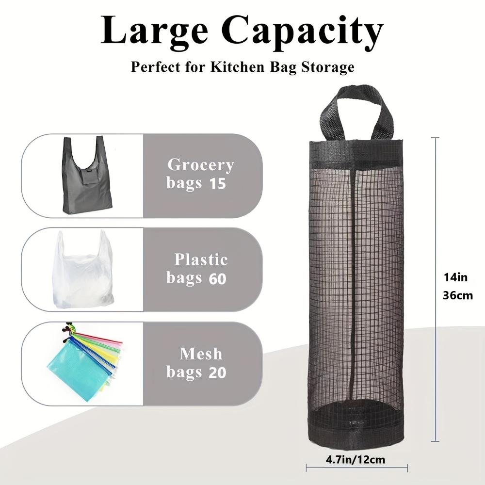 Foldable Mesh Grocery Bag Rack, Breathable Plastic Bag Dispenser, Kitchen Garbage Bag Storage Box with Hanging Storage