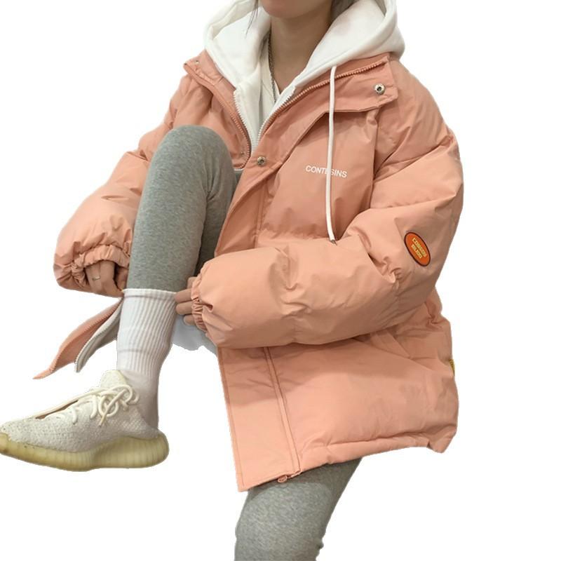 Fake two pieces of design down cotton jacket women's 2025 winter new loose thickened bread jacket hooded jacket