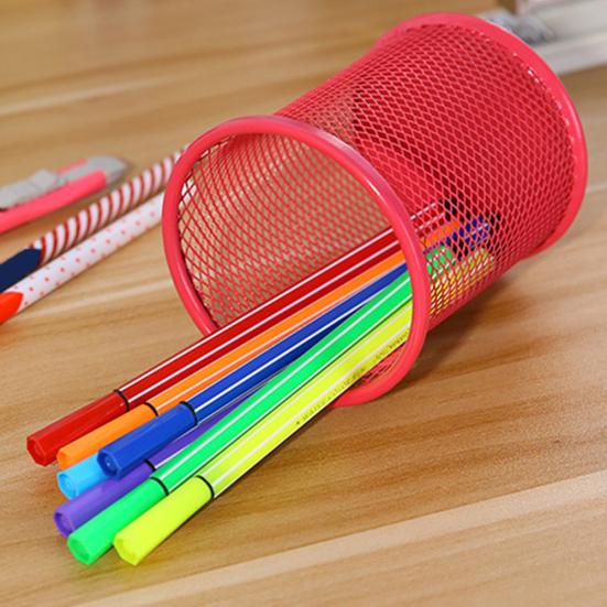 4Pcs Desk Simple Practical Round Grid Metal Pen Holder Container Storage Box