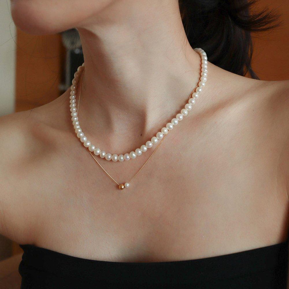 [Modernlike] 14K Gf Silver Ball Mini Pearl Necklace Codi Layered Pendant
