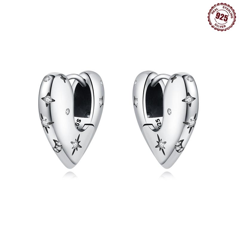925 Silver Hoop Earrings Simple Silver Heart Shape Earrings For Women Engagement Wedding Party Birthday Jewelry Gift