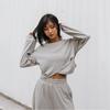 Women Solid Color Long Sleeve O Neck Hoodies Suit Autumn Winter Loose Top Wide Leg Pants