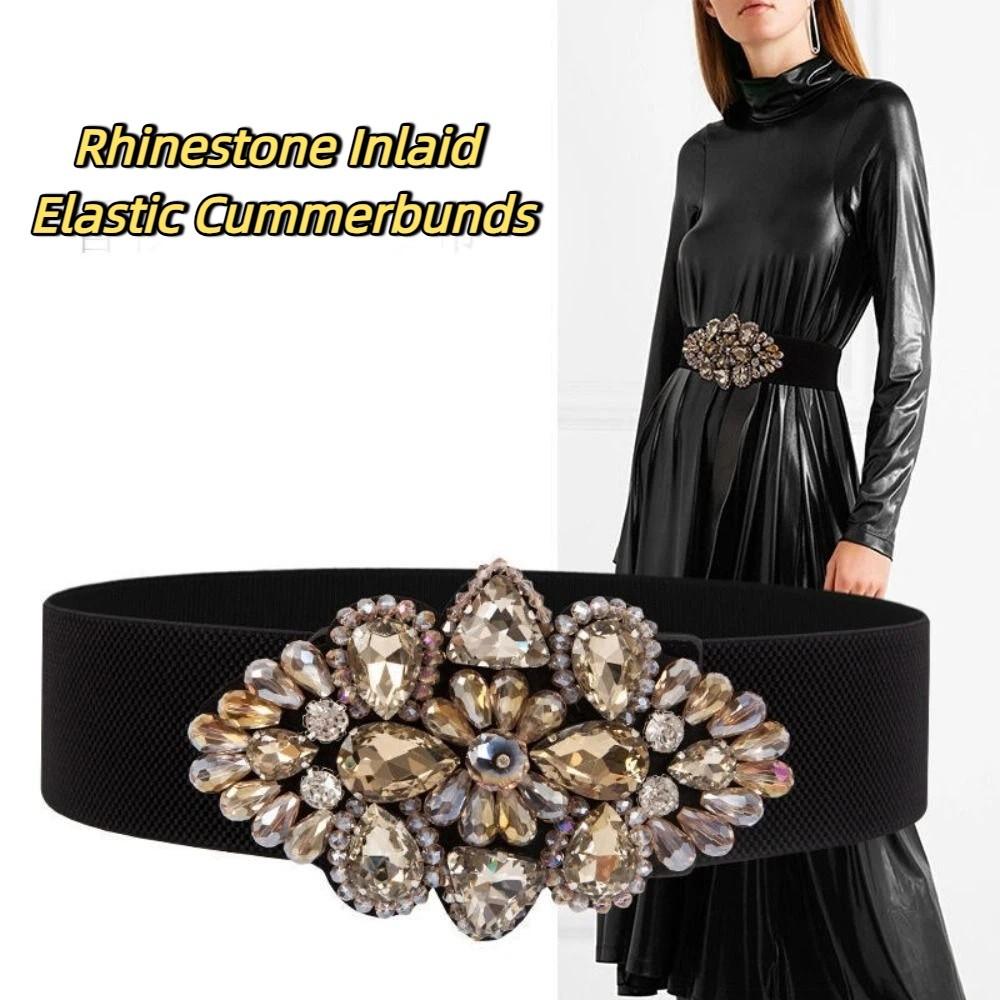 Flower Women Waistband Wide Rhinestone Waist Belt Personality Elastic Cummerbunds  Jacket