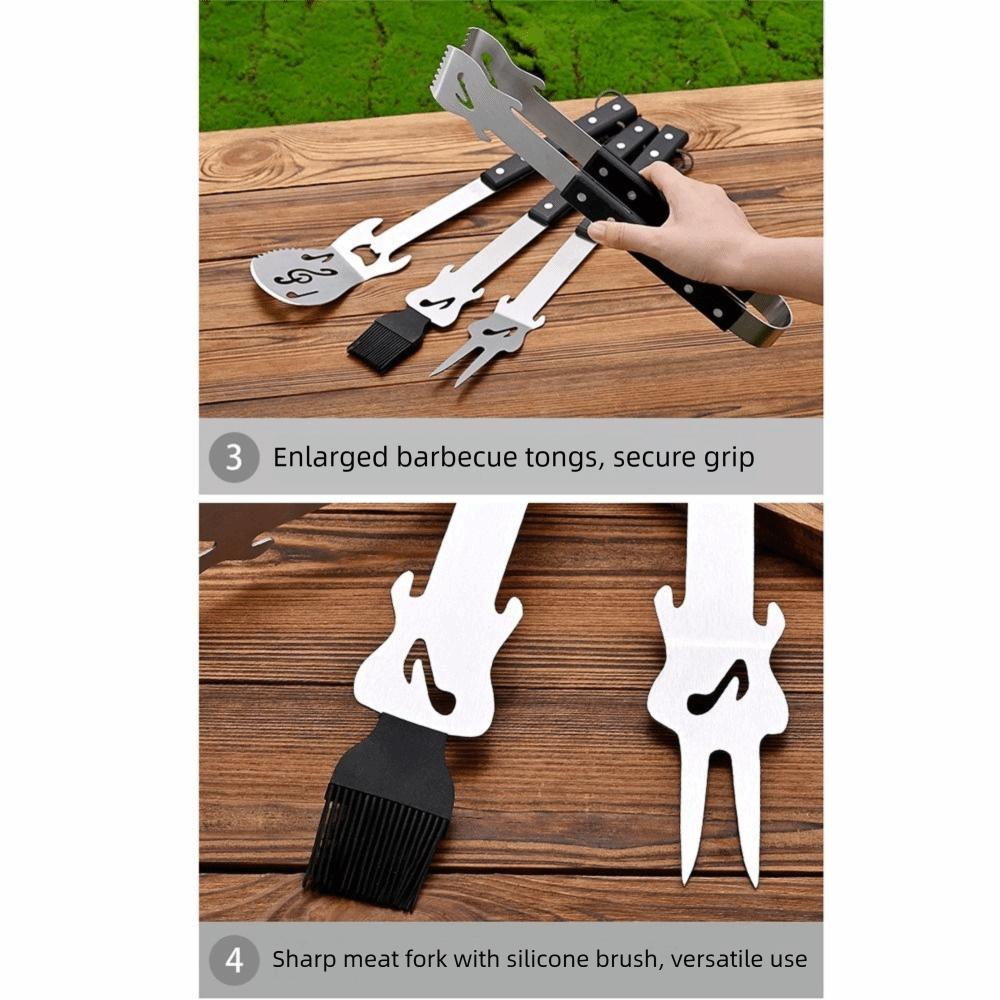 Stainless Steel Grilling Tool Set Wooden Handle Combination BBQ Shovel Fork Clamp Silicone Brush Comfortable Grip