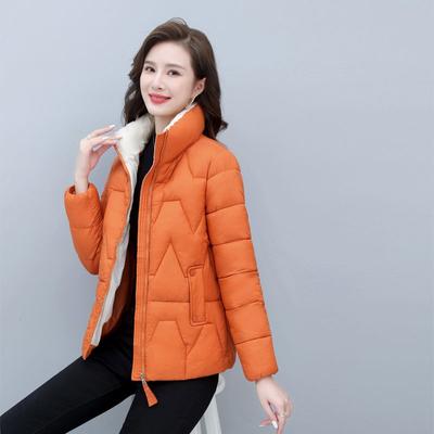 Fashionable Orange Winter Coat for Women Thickened and Warm Cotton Jacket
