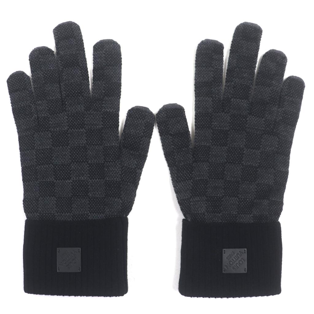Great LOUIS VUITTON Gloves Neo Petit Damier Black Grey Wool Mens M77992 Used