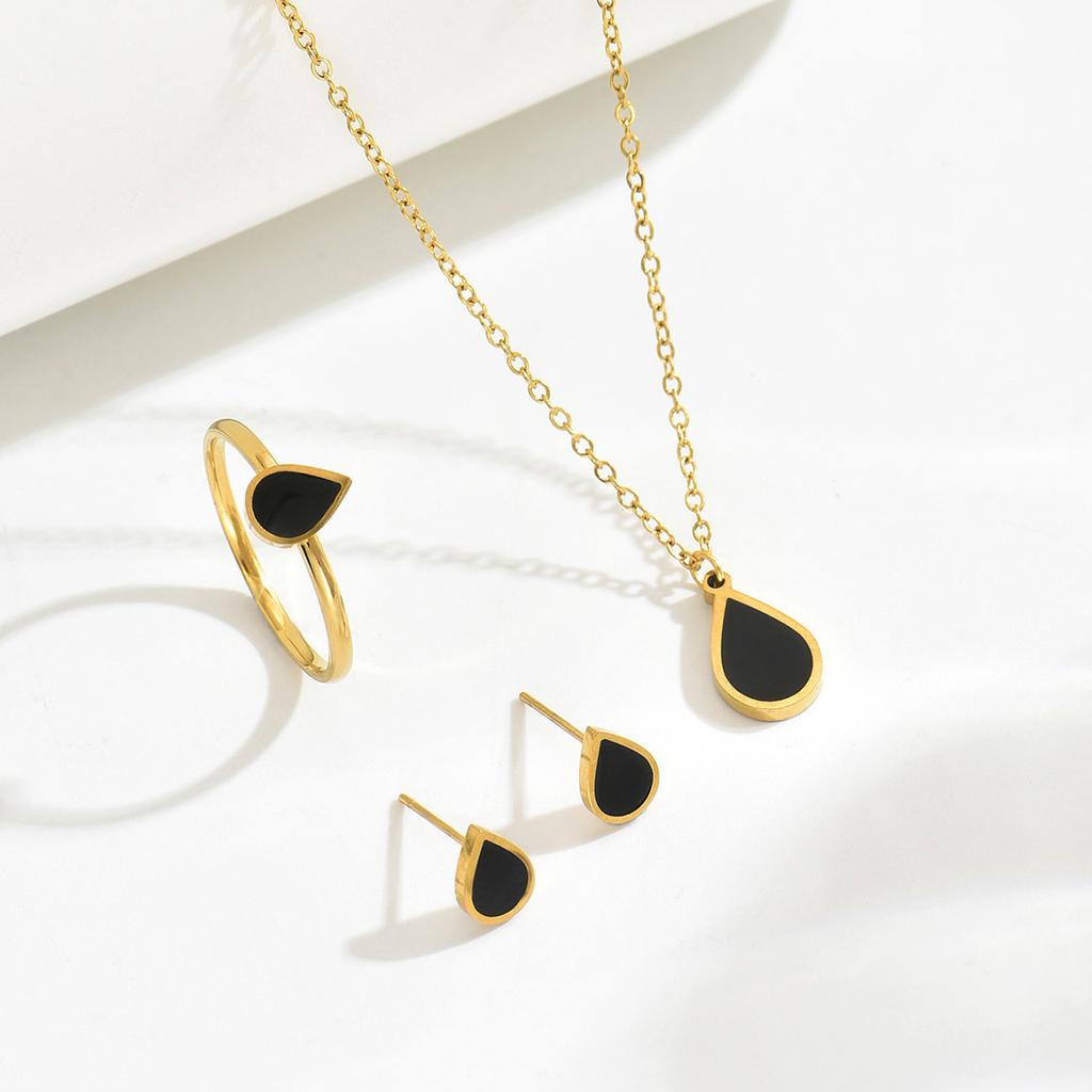 2025 Neu Wind Damen Halskette Ohrringe Set Geometrisches Wassertropfen Design Premium Ring Schlüsselbeinkette