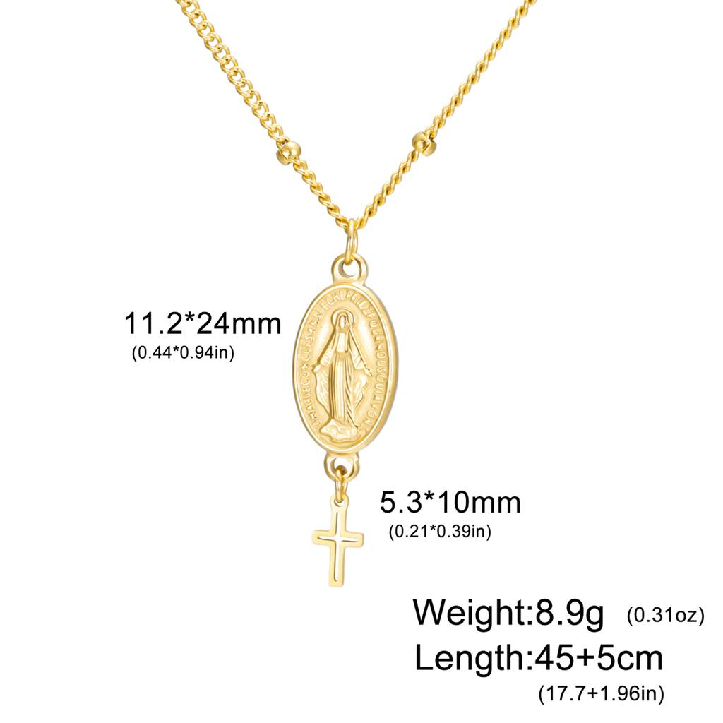 EUEAVAN Virgin Mary Cross Pendant Necklace for Women Holy Mother Maria Necklaces Stainless Steel Christian Amulet Jewelry Gift
