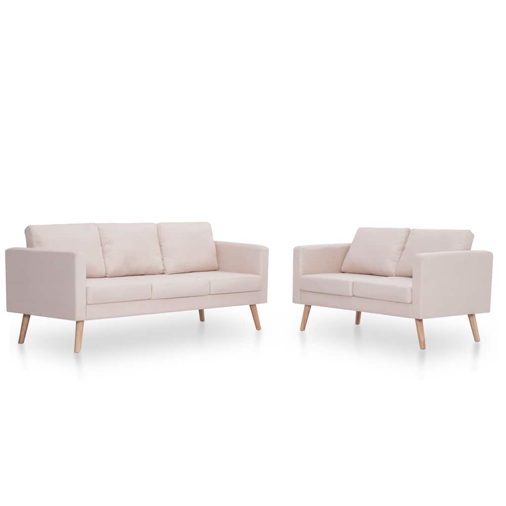 2 Piece Cream White Cream Fabric Sofa Set