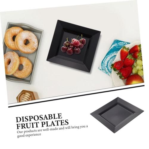 SEWOART Plastic Disposable Plates, 10-Pack, Black, for Camping, BBQs, Food Serving, Individual Trays, Dinner Parties, and Home Use (Styles Unspecified