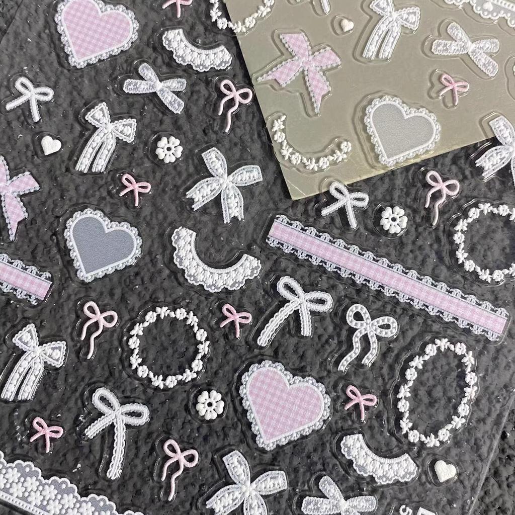 Adorable Bow & Lace 3D Embossed Nail Art Stickers for DIY Phone Case Decoration