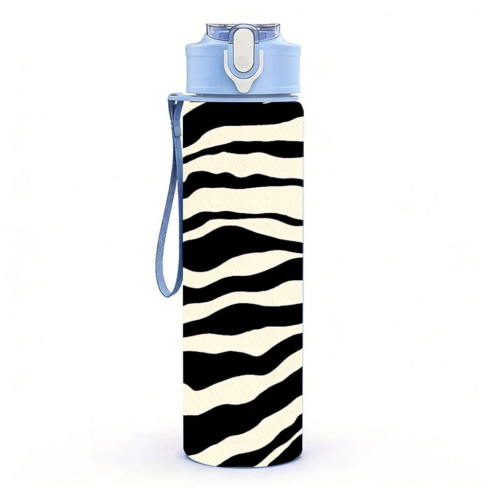 1PC Zebra Stripe Animal Skin Pattern Print 750ml Color Plastic Sports Water Bottle Leakproof Flip Straw Lid Suitable for Sports Office Home Use