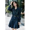 Französisches Retro-Denim-Kleid mit Taillenschnürung, schmal geschnitten, mit gefaltetem Revers, langen Ärmeln und kurzem Rock