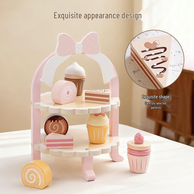 Children's Play Kitchen Set with Birthday Cake, Ice Cream, Dessert Stand, and Toy Food Models