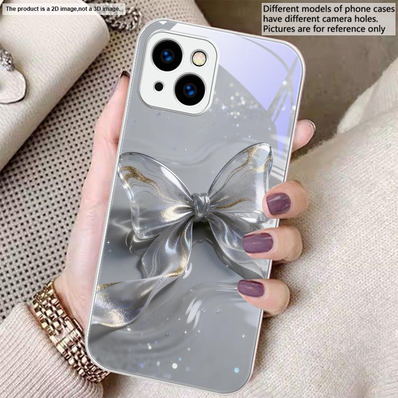 Transparent crystal bow For iPhone 17 Air 16E 15 14 13 Plus 12 mini 17 Pro Max 11Pro XR X 16E 7 8 11 Tempered Glass Phone Case