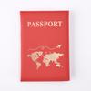 Passport Cover Plain Skin PU Passport Cover World Pattern Protection Cover Credit Card Holder ID Card Wallet