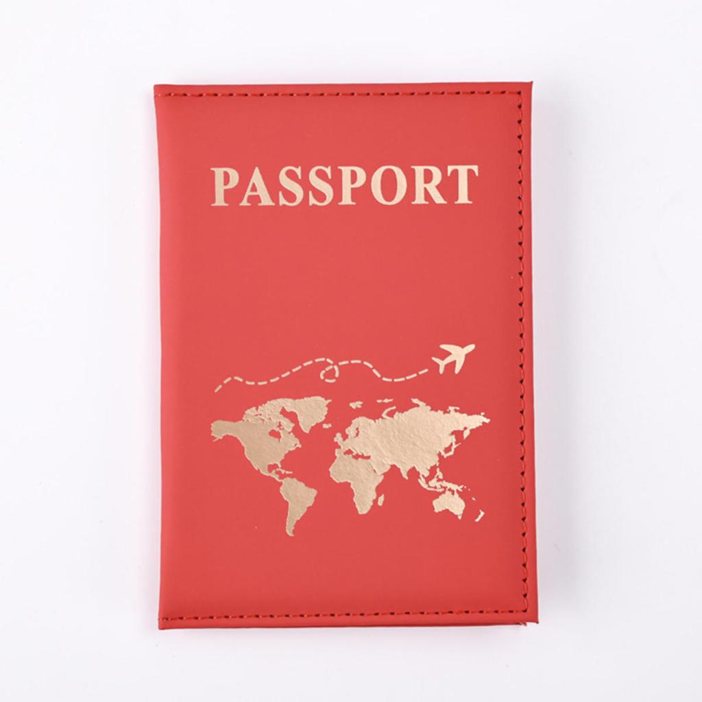 Passport Cover Plain Skin PU Passport Cover World Pattern Protection Cover Credit Card Holder ID Card Wallet