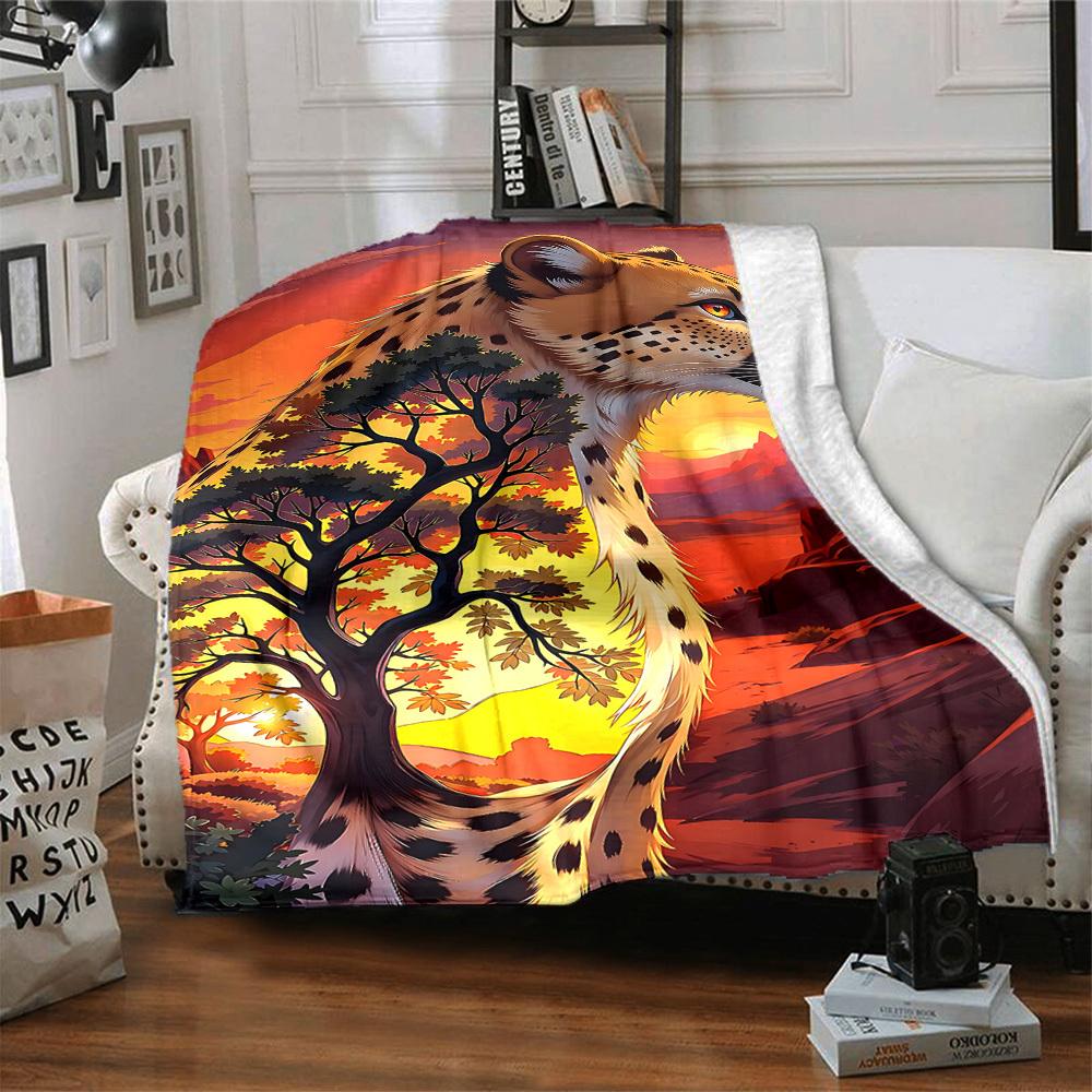 1pc Cheetah Print Blanket Lightweight Flannel Blanket Throw Blanket For Sofa, Bed, Travel, Camping, Livingroom, Office yy251015105