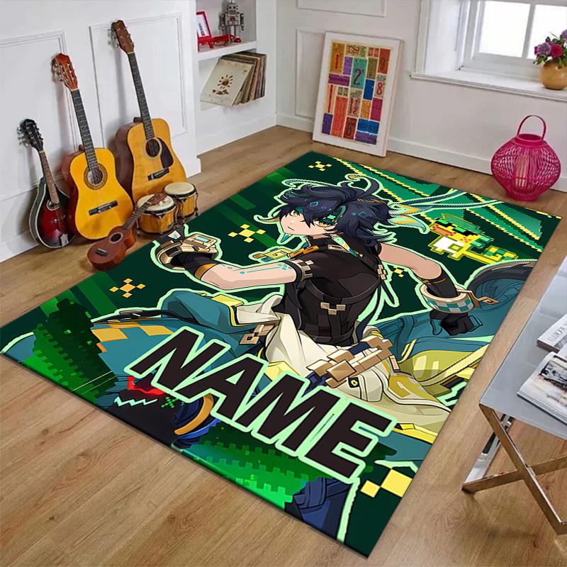 Custom Genshin Impact Mat Personalized Name, Polyester Washable Indoor Entryway Rug, Gift for Christmas, Easter, Thanksgiving Day