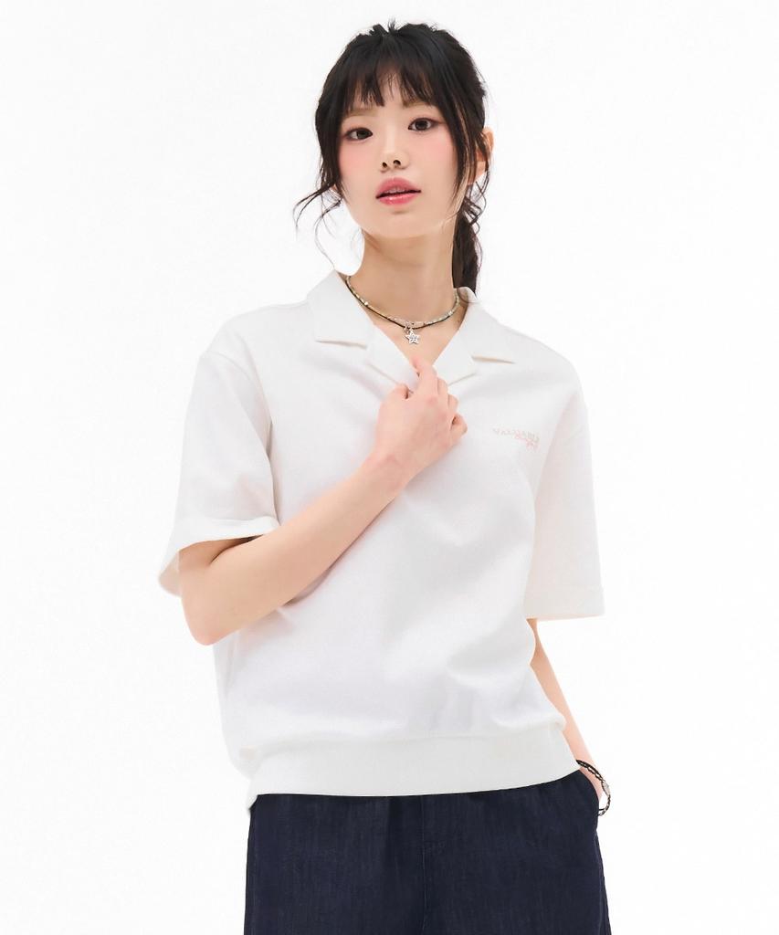 CHASECULT Women'S Open Collar Short Sleeve T-Shirt - Ivory