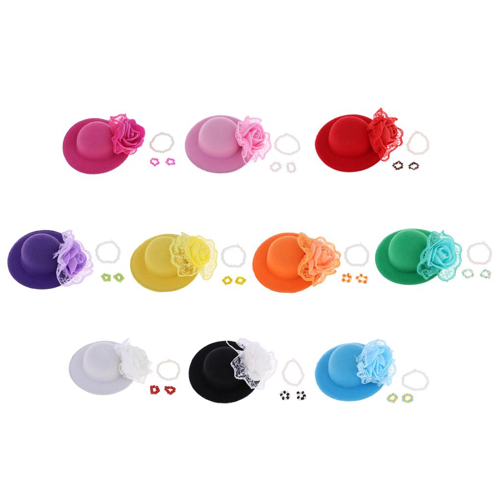 Modern Doll Clothing Accesories Vintage Bowler Doll Hat with Rose Decoration Bracelet for 28-30cm Doll