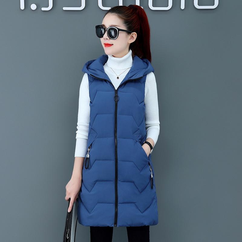 IELGY mid-length down cotton vest women's autumn and winter new style Korean hooded cotton vest warm vest waistcoat