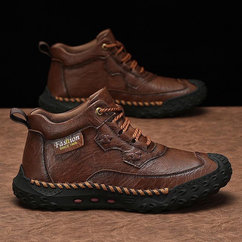 

39-48 Мужские осенне-зимние ботинки, высокие, кожаные, для улицы, ручной работы, ботильоны, противоскользящие мужские ботинки 43 коричневый
