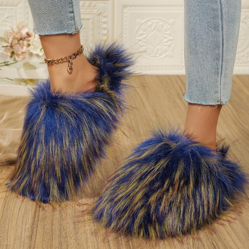 Winter new bag head plush fluffy home slippers women's flat bottom large size indoor slippers fluffy mop