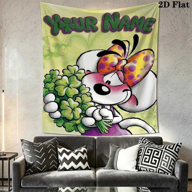Custom Name diddl Wall Tapestry Aesthetic Wall Hanging Printed Fabric Blanket Decorative Tapestries for Bedroom Living Room Home Decor