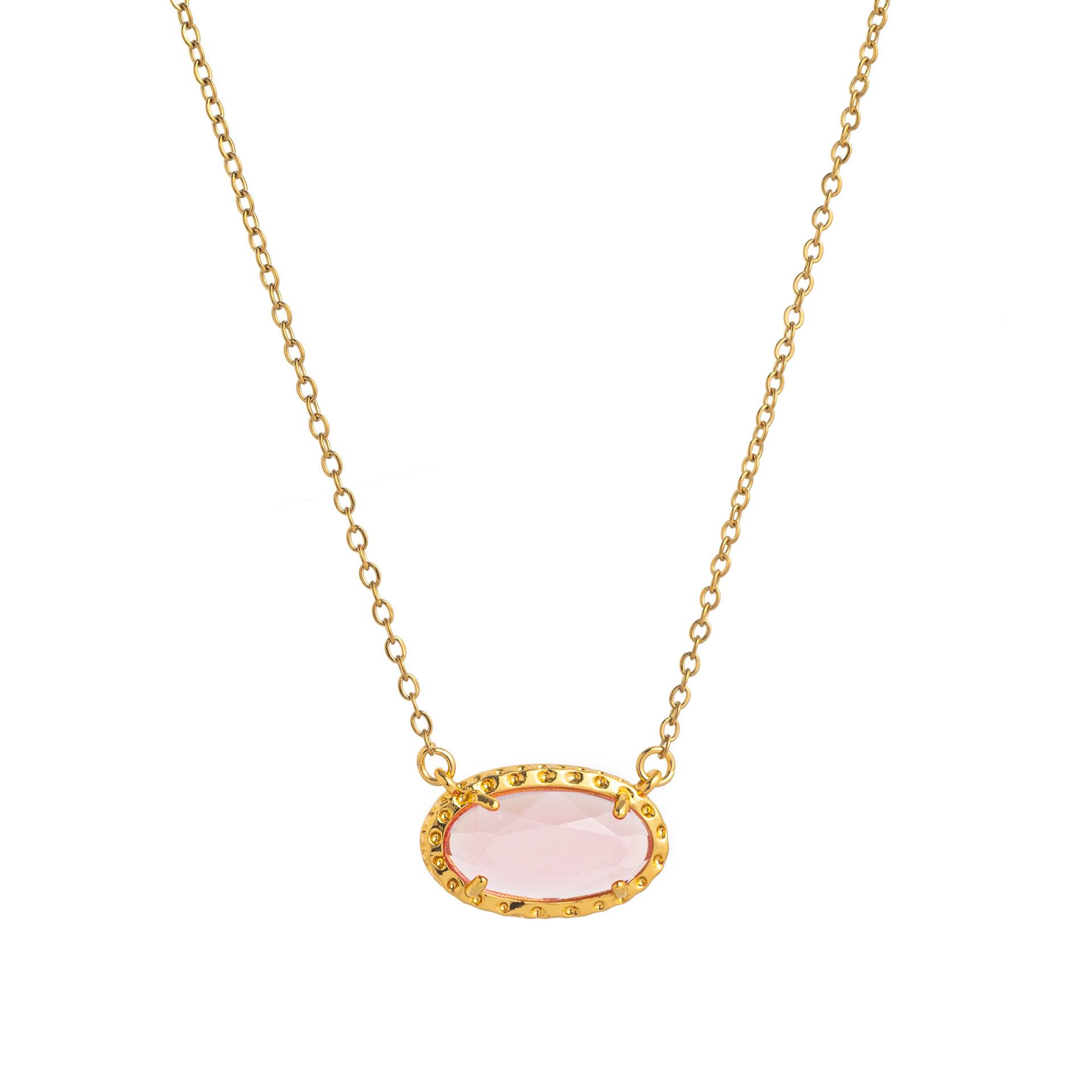 

Necklace Color Zircon Natural Stone Clavicle Chain Oval Fashion Popular Niche Personality Jewelry рожевий червоний колір