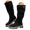 Women's Round Toe Flat Boots Plus Size Round Toe Solid Color Suede Square Heel Retro Knee High Boots Women Sexy Thigh High Boots