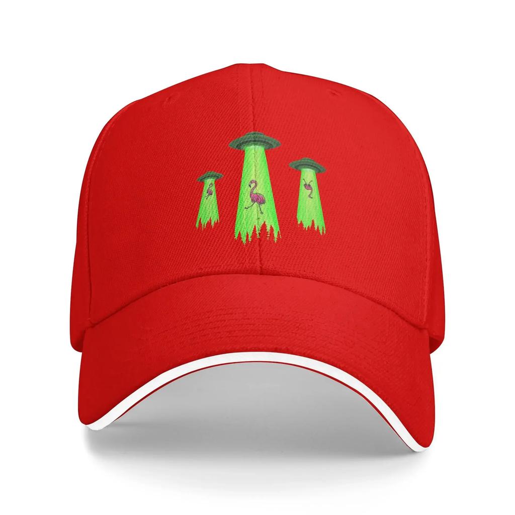 UFO Flamingo Abduction Alien Graphic Baseball Cap Cotton Adjustable Funny Casual Dad Hat