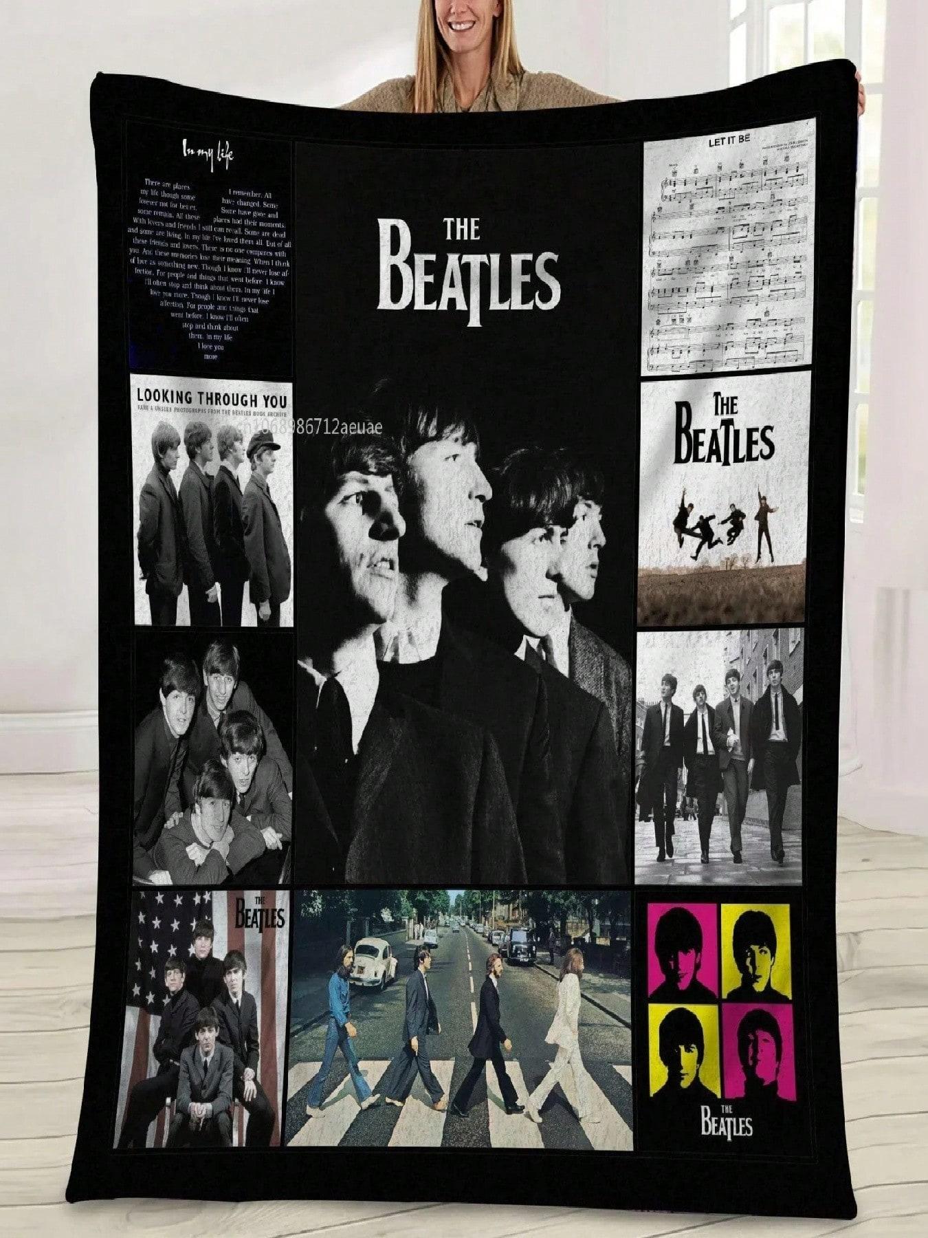

М яка фланелева ковдра з музичною тематикою B-Beatles Signature Плед М який арт-постер Покривало на ліжко Покривало для дивана Покривало для кондиціонера #Колір_4, Розмір_75X95СМ 75X95CM сірий колір