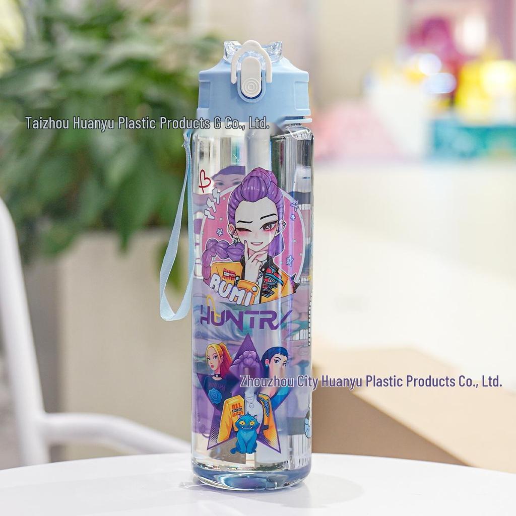K-POP Demon Hunter Girl Cute Straw Water Bottle, Medium Size, Pop-up Sports Cup with Handle for Students.