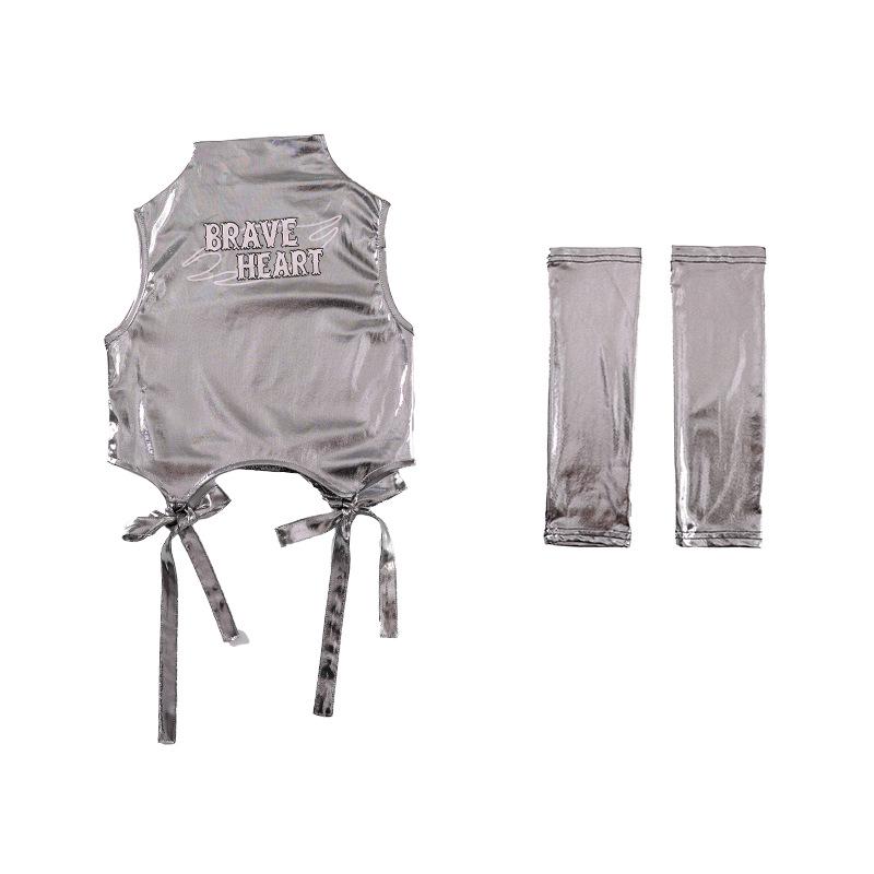 

Девочки Серебристый Блестящий Танцевальный Костюм - Уличный Стиль Джаз Выступление Топ и Комплект Одежды 140 cm