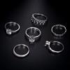Alloy Ancient Silver Clip Zircon Crown Joint Ring Combination Six-Piece Ring Set