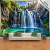 Green Forest Waterfall Lake Tapestry Nature Scenery Wall Art for Aesthetic Home Decor