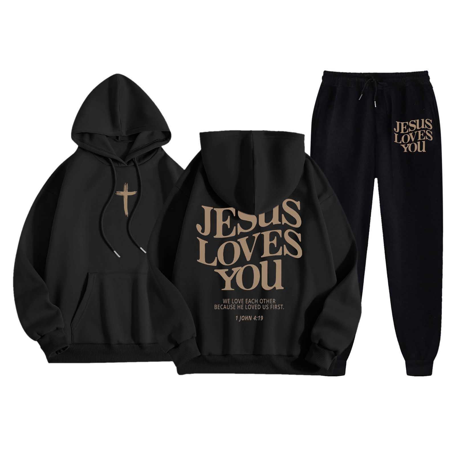 

Мужской повседневный однотонный свитшот с принтом букв, Мужской флисовый худи на шнурке и спортивные штаны, комплект из двух предметов L чёрный