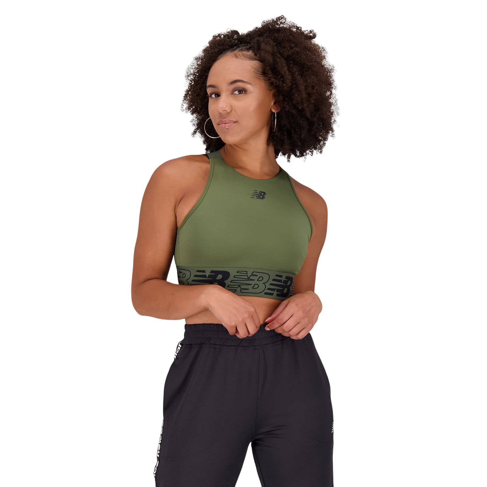 

Спортивный бюстгальтер Relentless Crop Bra DON Olive S [New Balance] (WB31175) Женский (Деве Грин)