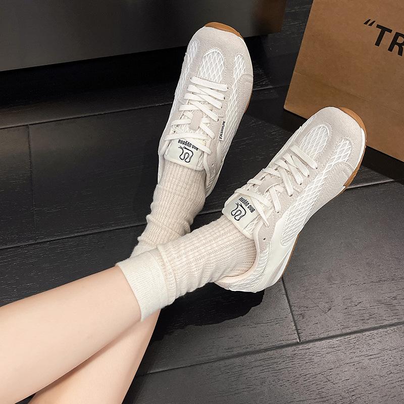 Little white shoes versatile 2025 new leisure sports breathable color matching mesh German training shoes women's flat bottom small women's shoes