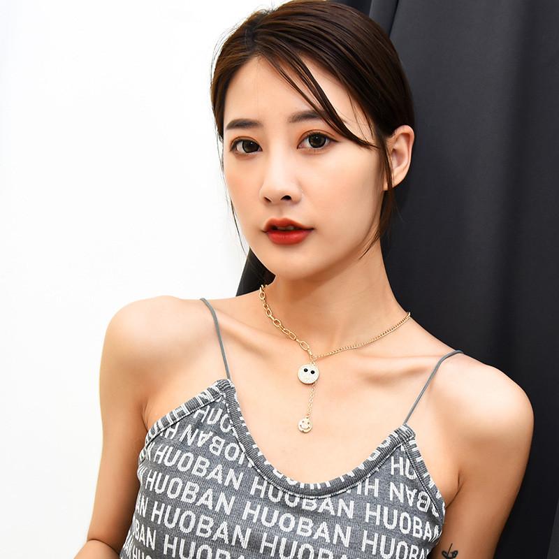 Titanium Stylish Steel Necklace With Encrusted Smiley Face Women For