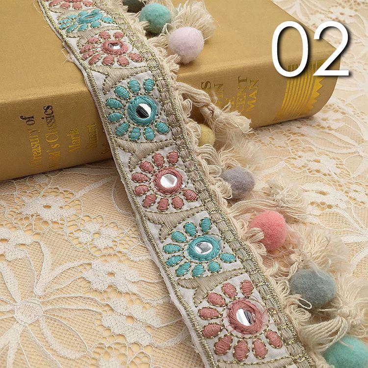 1/3/5 Yard Besticktes Jacquard Ethnisches Band Quaste Spitze Besatz Pompon Kugel Fransen Nähen Vorhang Kleidung Handwerk Zubehör