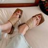 Slippers Women's Outer Wear Summer New Models Jue Jue Zi Foreign Style One-word Drag Thick Heel Straw Weaving Retro Foot Pinch Versatile Sandals Tide
