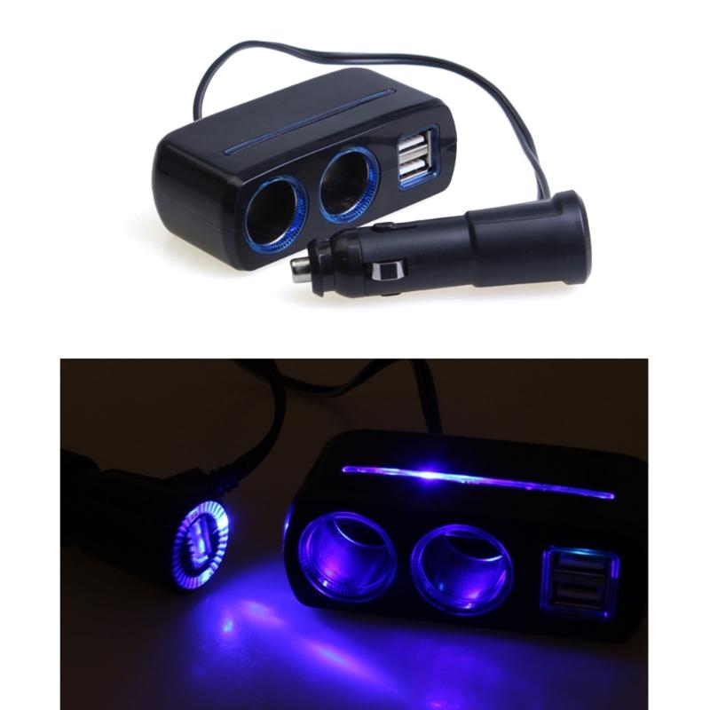 12V/24V Vehicles Lighter Socket Splitter Multiple Device Charging Car Accessory with 2 USB Interfaces Totally 3A Output
