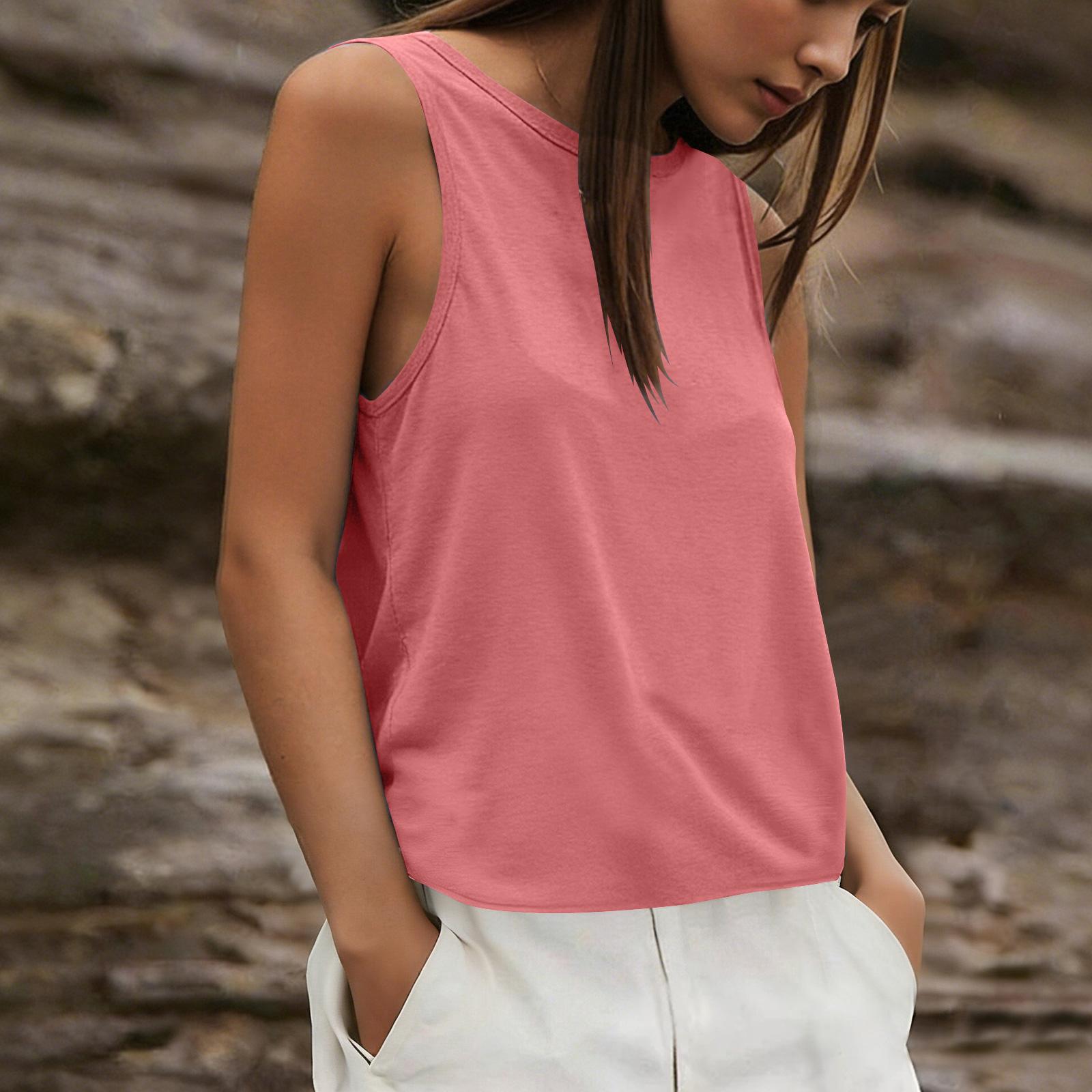 

Women s Fashionable Casual Plain Sleeveless Round-Neck Backless Sports Tank Top XL
