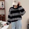 Autumn and Winter Look Thin and Wear Foreign Style Lazy Style Imitation Mink Pullover Long-sleeved Top Fashionable Retro Striped Sweater