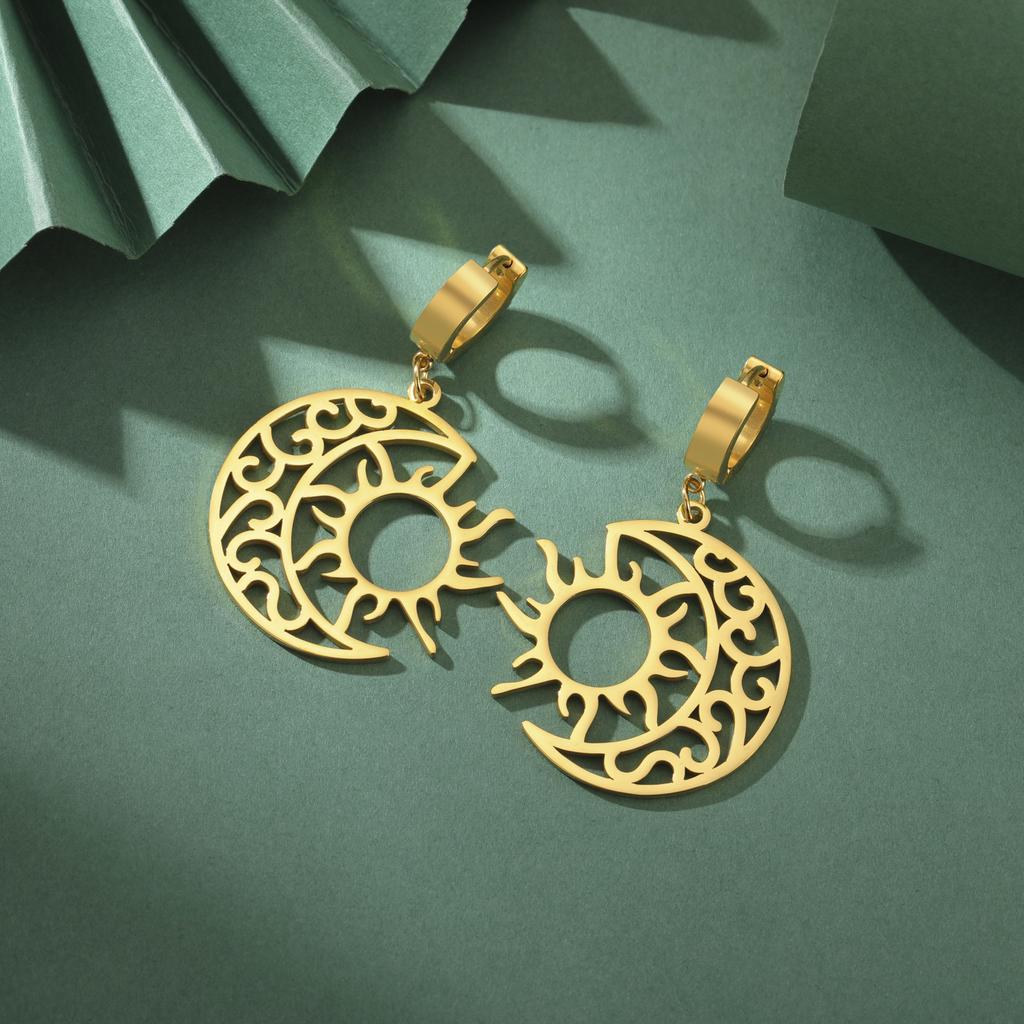 LIKGREAT Vintage Celtic Crescent Moon Sun Drop Dangle Earrings for Women Stainless Steel Good Luck Pendant Jewelry Birthday Gift